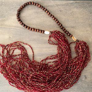 Indian Multi-strand Red & Gold Seed Bead Necklace